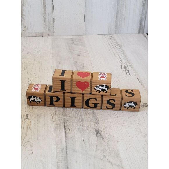 Wooden blocks I heart Bears cows pigs dolls decor - Picture 7 of 8